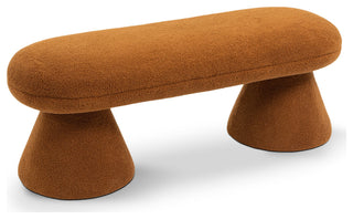 Drum Faux Shearling Teddy Fabric Upholstered Bench, Saddle