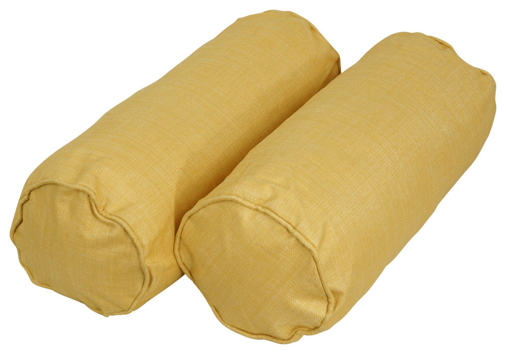 20"X8" Double-Corded Polyester Bolster Pillows With Inserts, Set of 2, Lemon