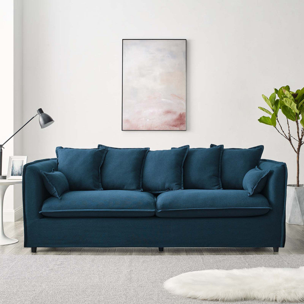 Sofa, Fabric, Navy Blue, Modern, Living Lounge Room Hotel Lobby Hospitality