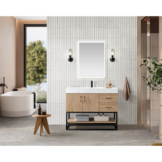 Bahia Bath Vanity, Oak, 42", Matte Black Hardware, Single, Freestanding