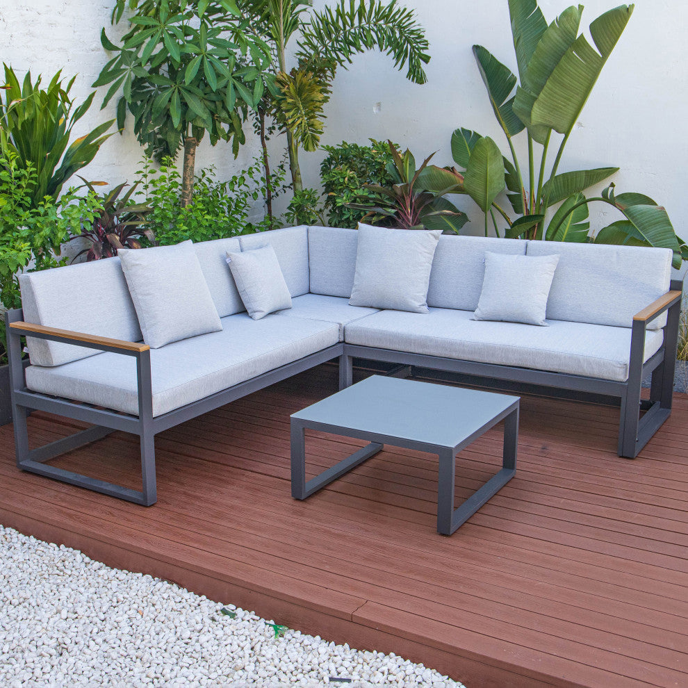 LeisureMod CSLBL-80LGR Chelsea Sectional Headrest&CoffeeTable LightGrey Cushions