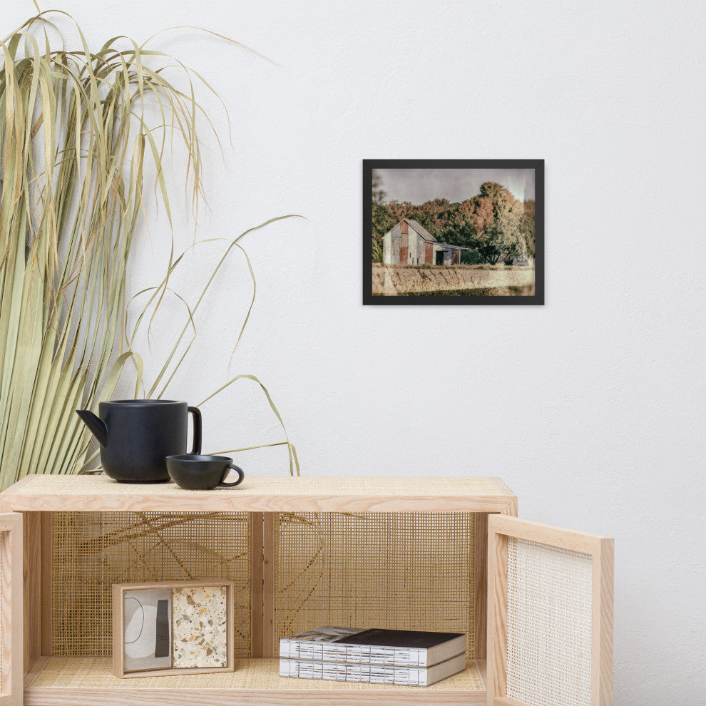 Patriotic Weathered Barn in Field Glass Plate Framed Photo Paper Wall Art Prints, Black, 11" X 14"