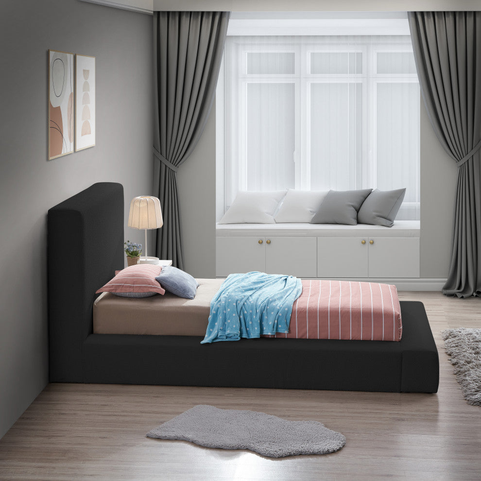 Terra Boucle Fabric Upholstered Bed, Black, Twin