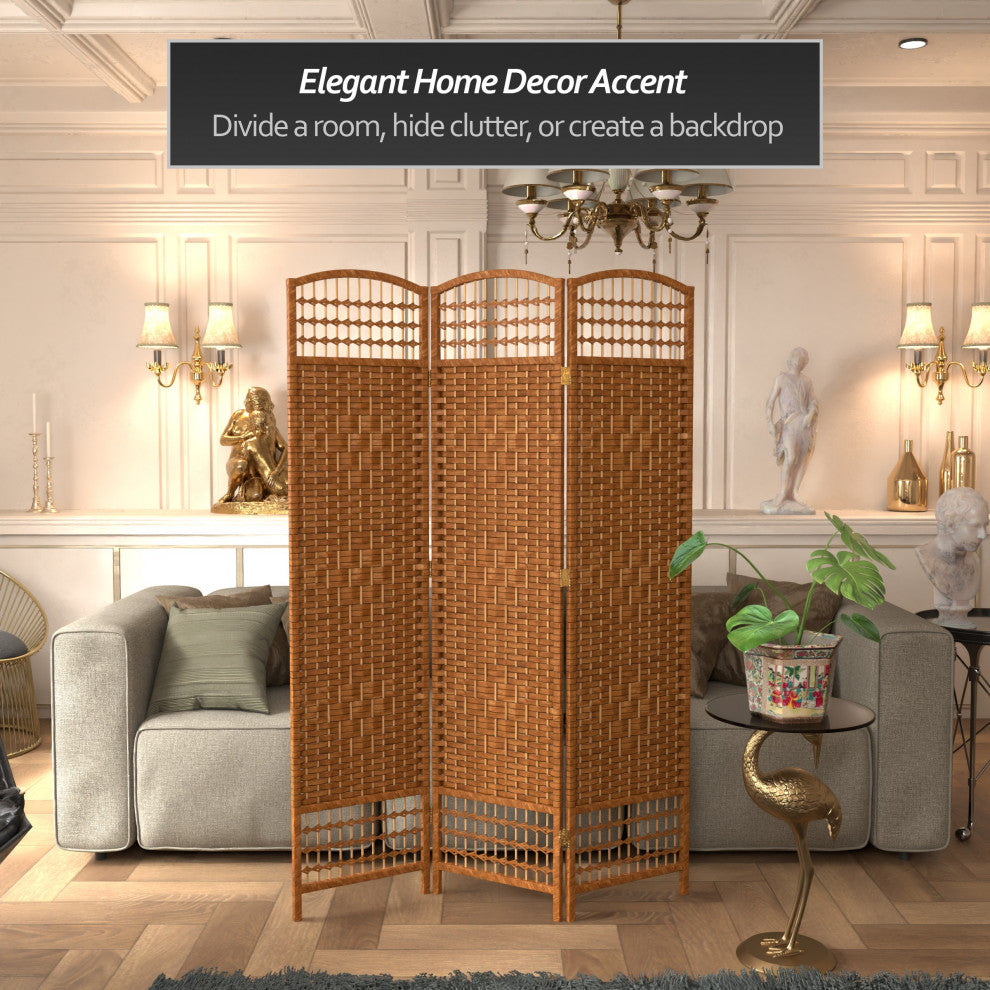 5 1/2' Tall Fiber Weave Room Divider, DarkBeige, 3 Panel