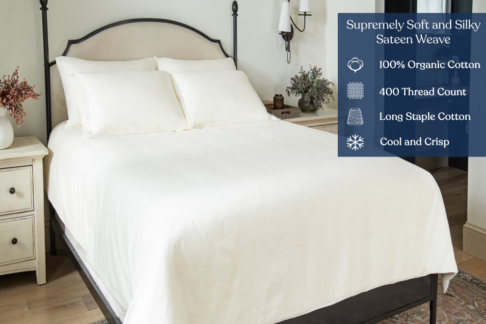 Delara GOTS Certified 100% Organic Cotton Euro Sham Set of 2, Ivory
