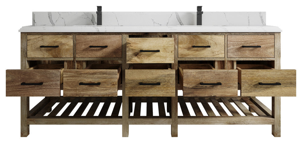 Parker Mango 84" Double Sink Bath Vanity in Natural  1.5" Calacatta Laza