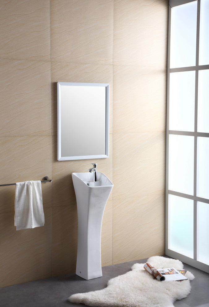 Vitreous China 12" Pedestal Bathroom Sink With Overflow, White