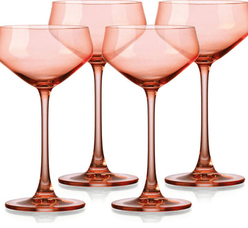 Set of Four Translucent Blush Coral Coupe Glasses