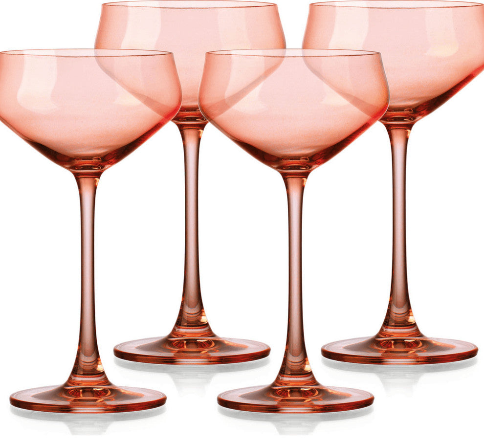 Set of Four Translucent Blush Coral Coupe Glasses