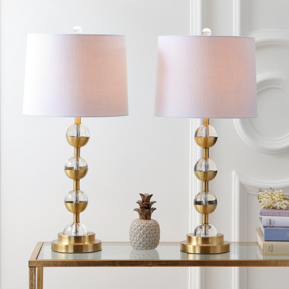 Avery 27.5" Crystal Table Lamp, Clear and Brass Gold, Set of 2