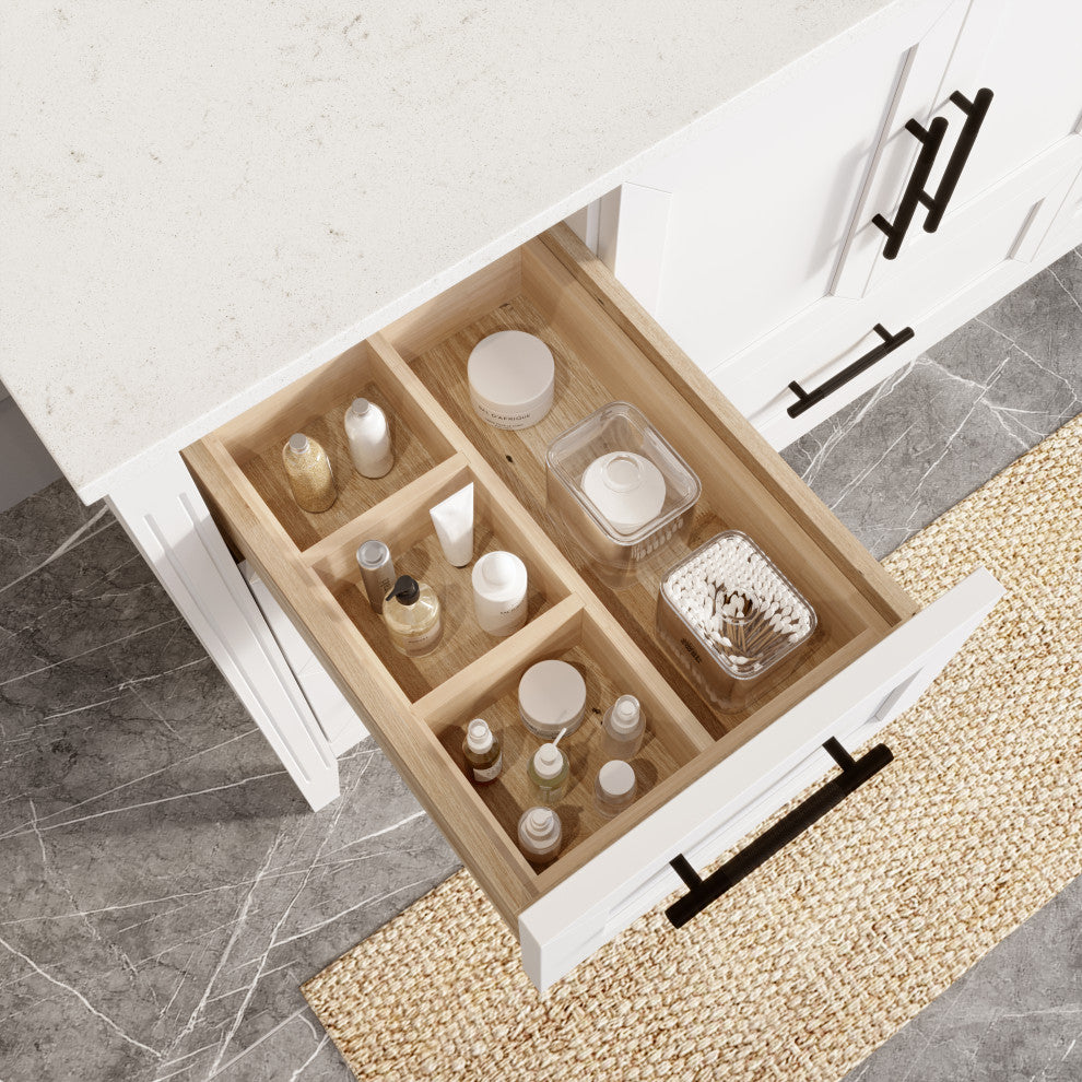 Houston 60" Single Vanity With Power Bar and Drawer Organizer, White