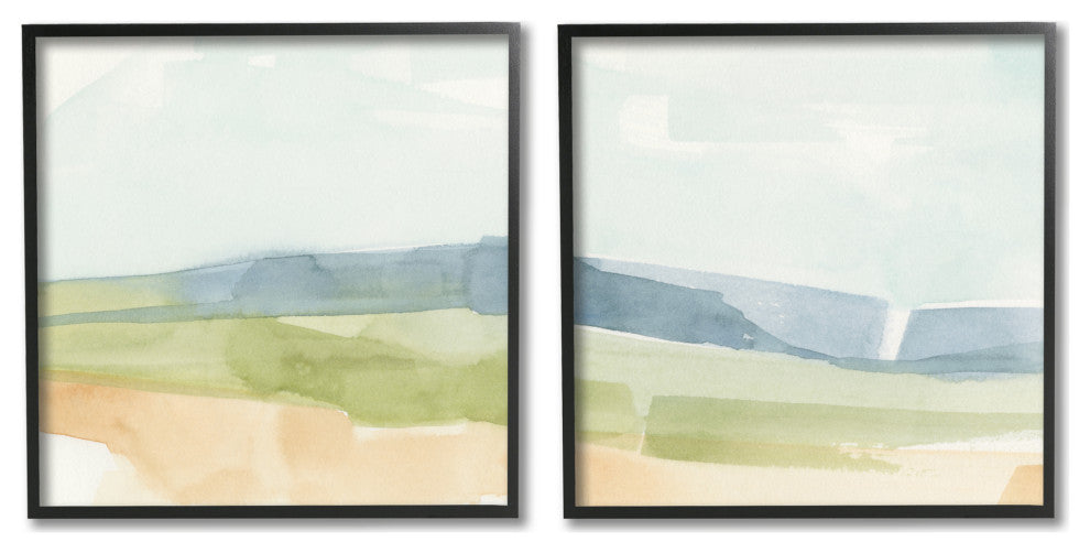 Watercolor Hills Abstract Landscape Blue Green Brown Tones,12 x 12