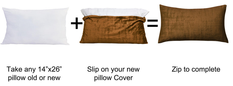 Velvet 2 Piece Lumbar Pillow Cover Set, Tobacco Brown, 2 Piece, 14"x26"