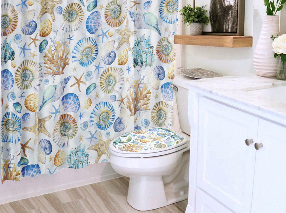 Nautical Seashells Shower Curtain, 72"x72", Ocean Blue