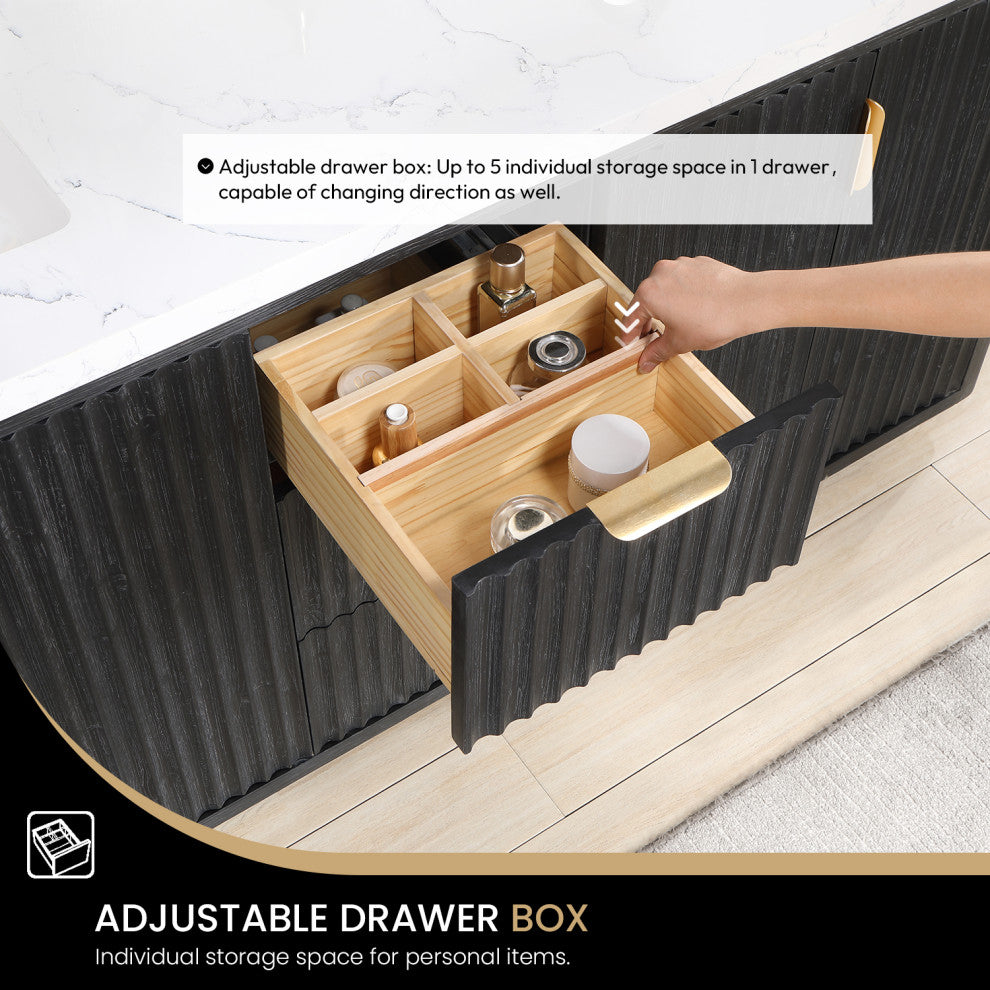 Vinnova Cadiz Bath Vanity, Composite Stone Top, Black, 60", No Mirror