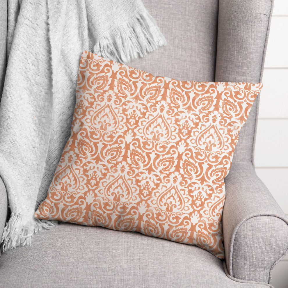 Orange Damask 16 x 16 Spun Poly Pillow