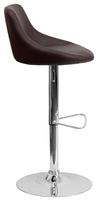 Contemporary Brown Vinyl Bucket Seat Adjustable Barstool With Chrome Base