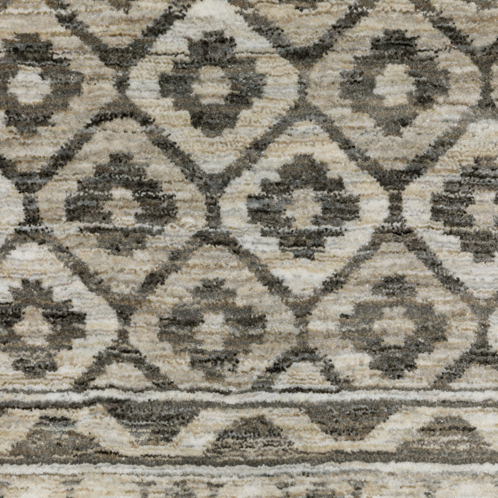 Callum Diamond Panel Grey/Beige Fringe Edge Rug 6'7" x 9'6"