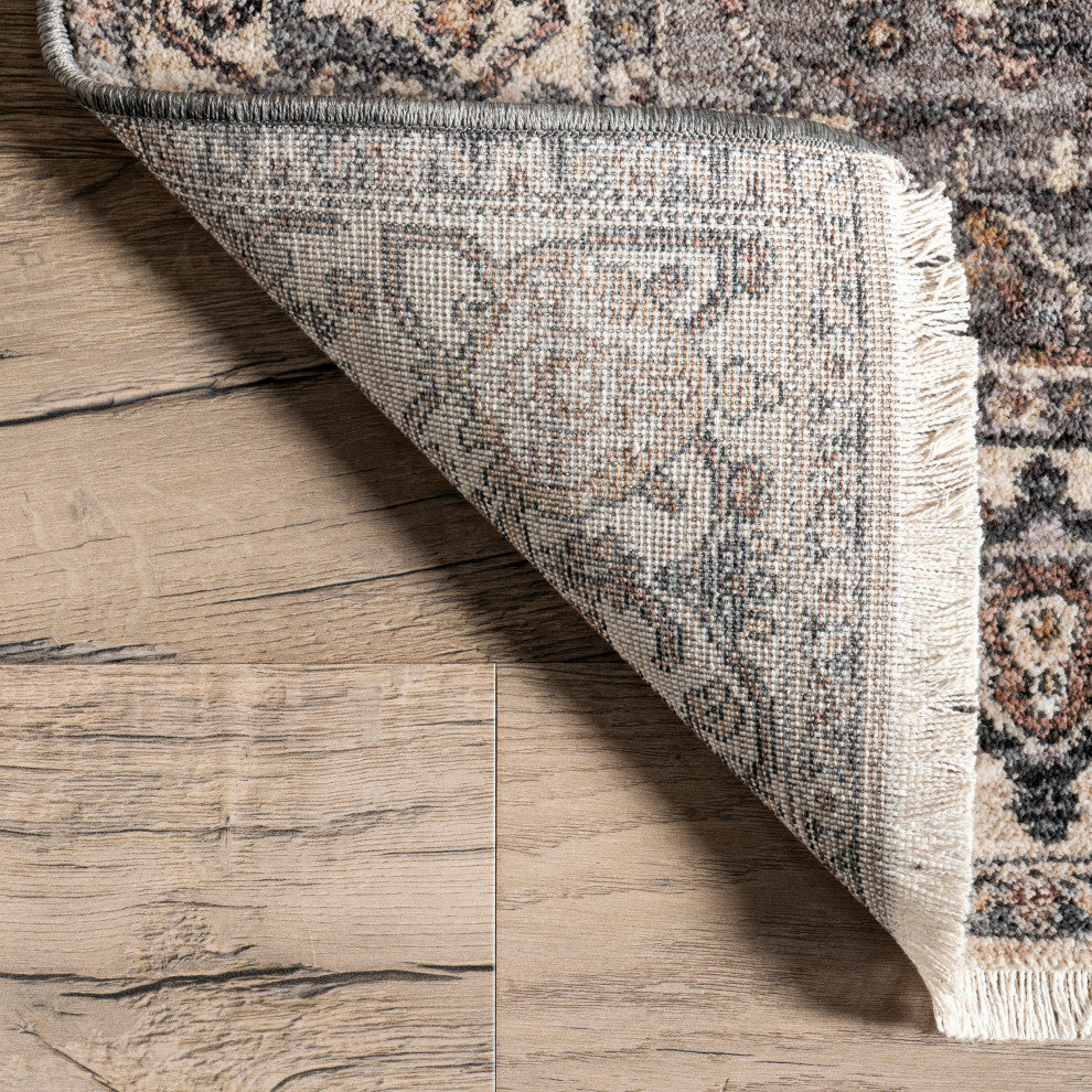 Nuloom Harriet Vintage Medallion Fringe Area Rug, Dark Gray 7'10"x9'8"