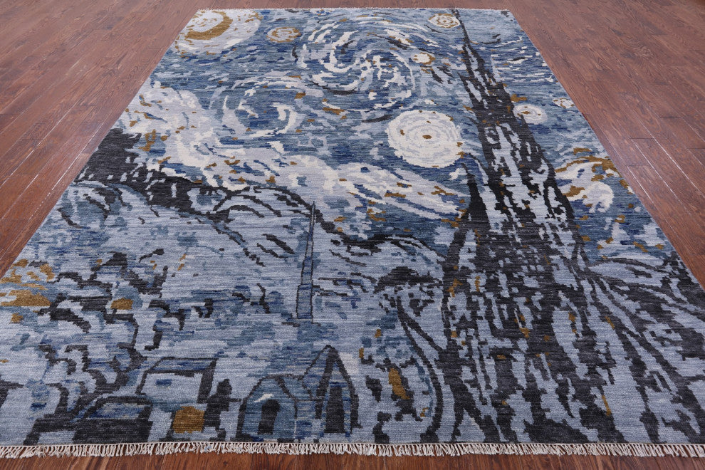 8' 10" X 11' 8" Starry Night By Vincent Van Gogh Handmade Wool Rug Q8980