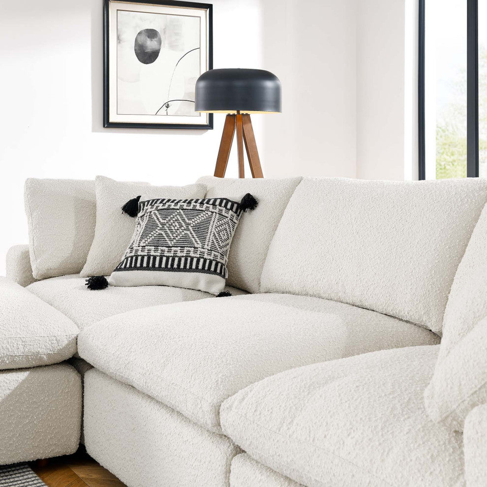 Commix Down Filled Overstuffed Boucle Fabric 4-Piece Sectional Sofa, Ivory