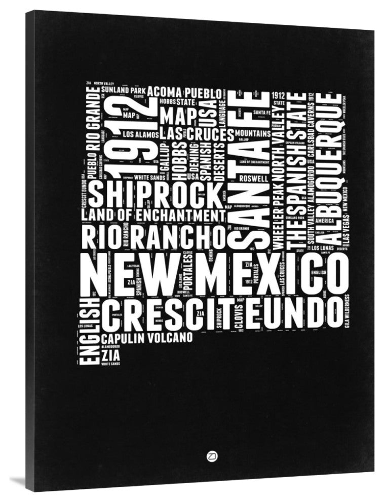 "New Mexico Black and White Map" Fine Art Print