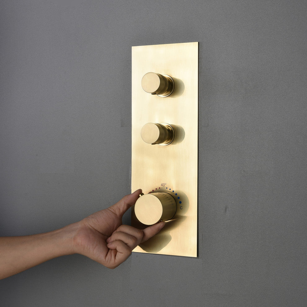 Thermostatic Rain Shower System with Hand Shower-Includes Rough-in Valve, Brushed Gold