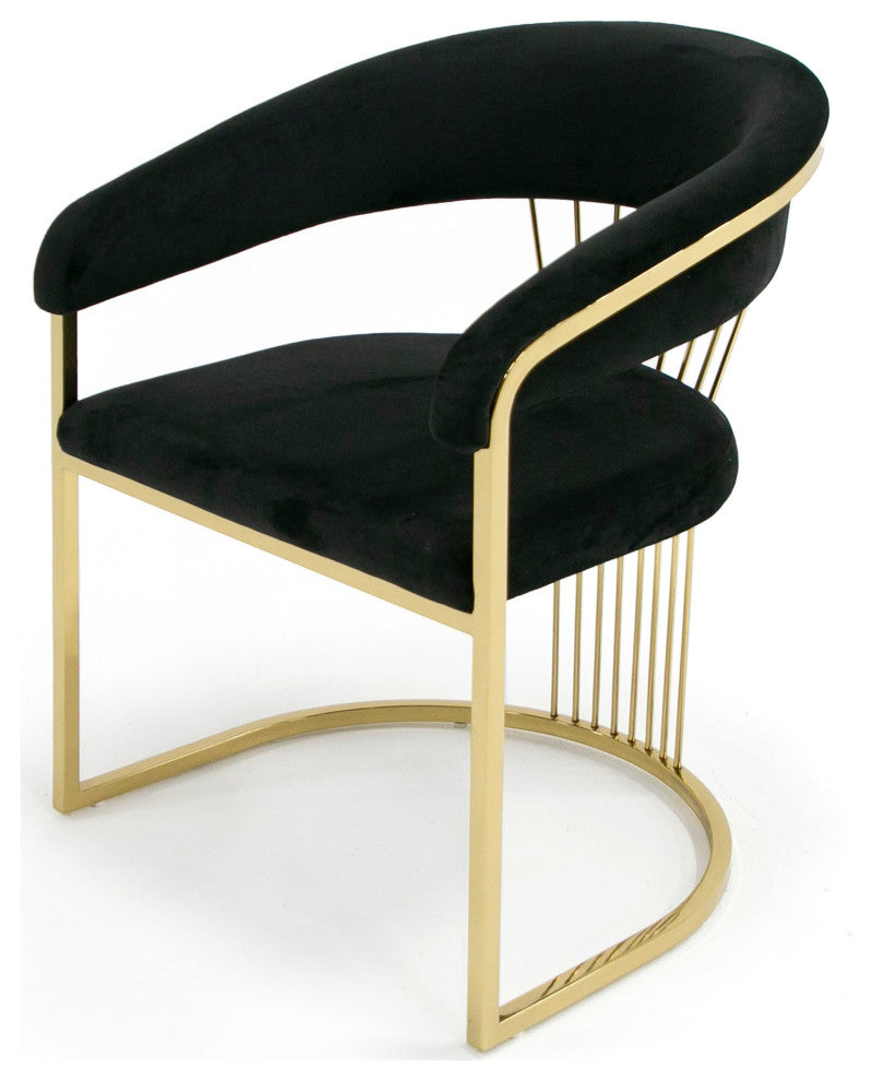 Modrest Linda, Modern Black Velvet and Gold Dining Chair