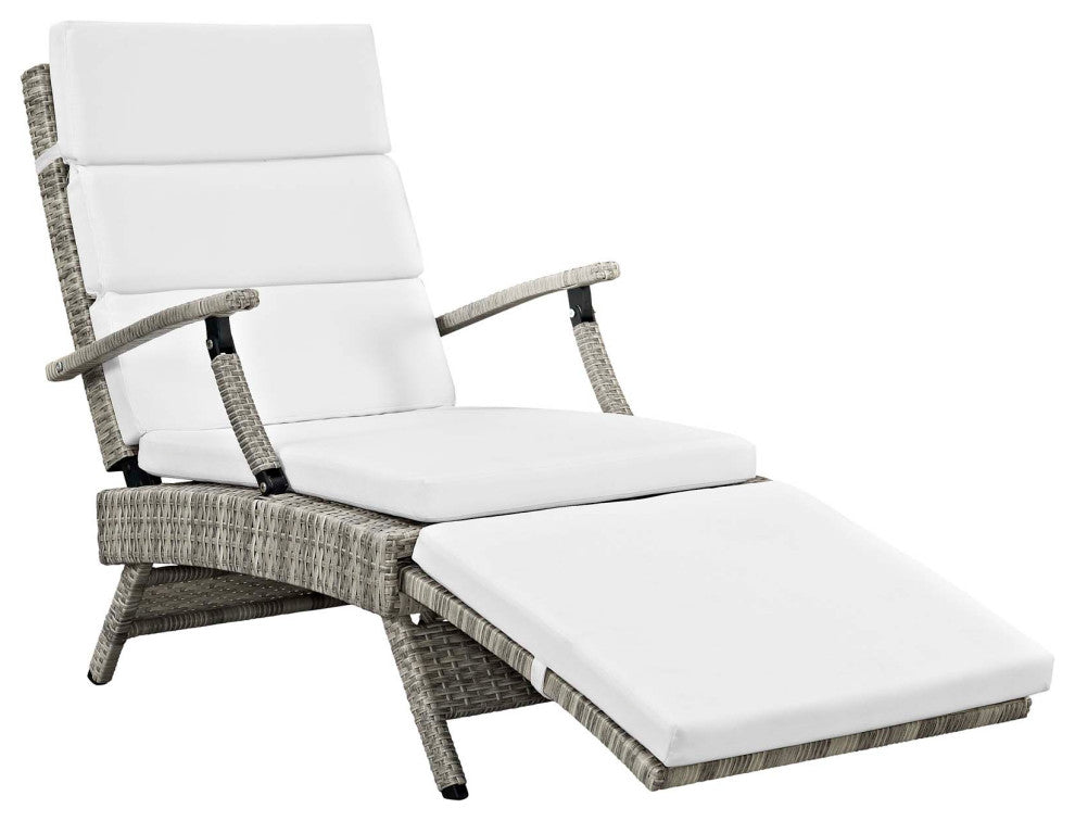 Envisage Chaise Outdoor Patio Wicker Rattan Lounge Chair-Light Gray White