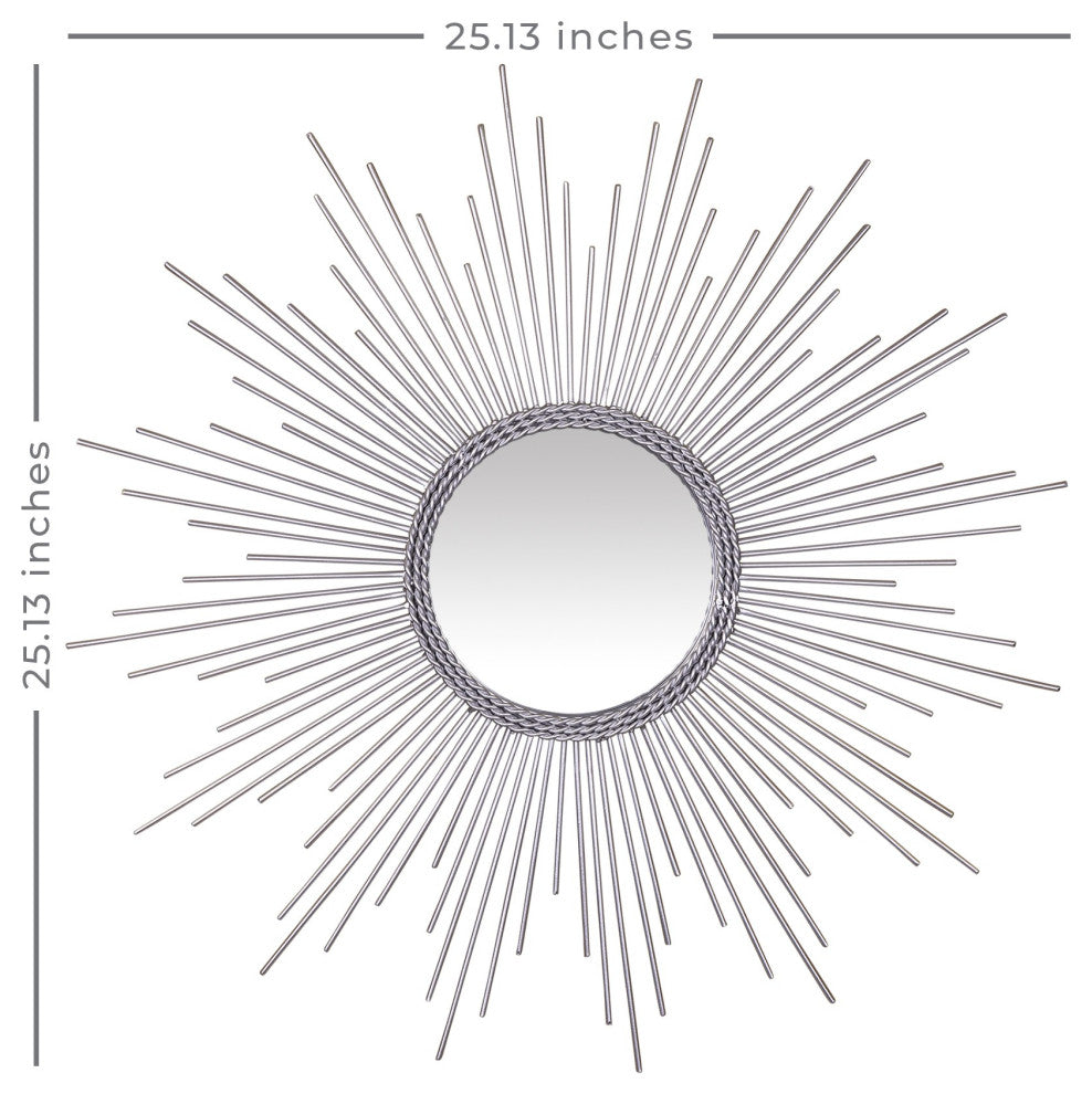 Silver Metal Sunburst Round Wall Mirror
