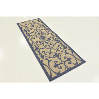 Rug Unique Loom Outdoor Botanical Blue Runner 2' 2 x 6' 0