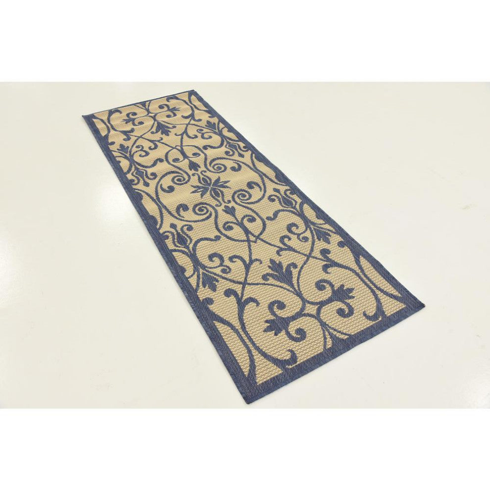 Rug Unique Loom Outdoor Botanical Blue Runner 2' 2 x 6' 0