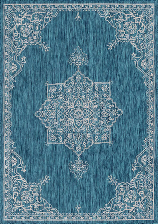 Rug Unique Loom Outdoor Traditional Teal Rectangular 7' 0 x 10' 0