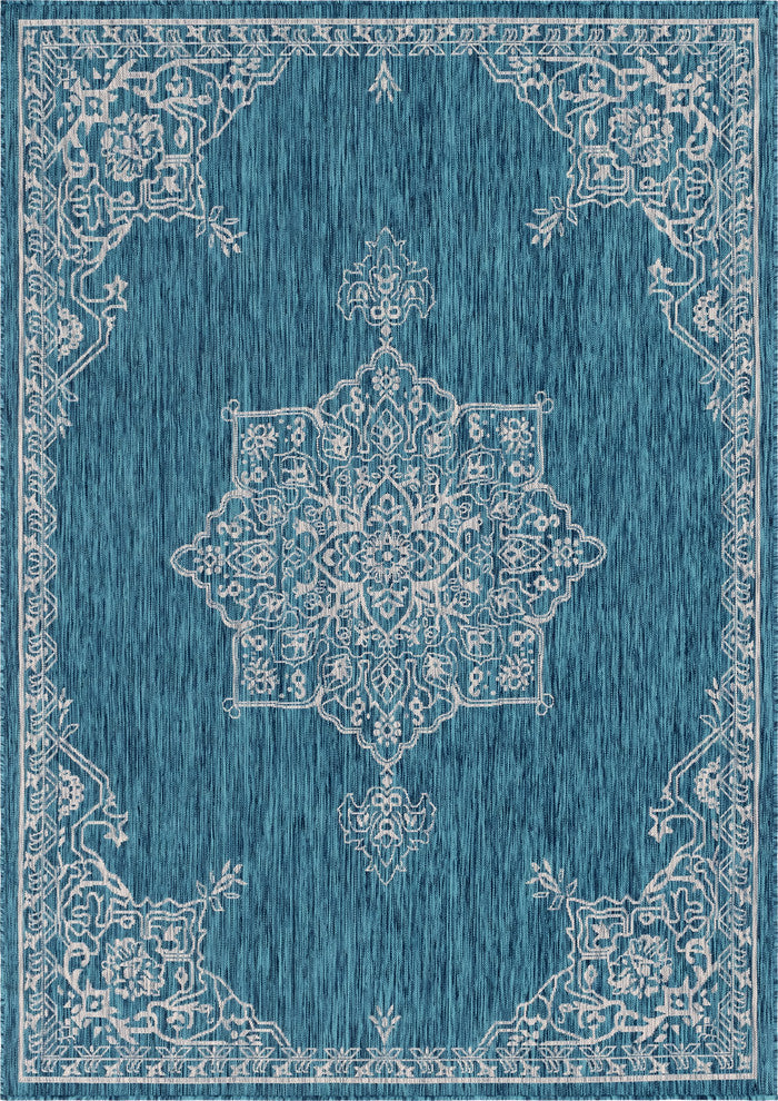 Rug Unique Loom Outdoor Traditional Teal Rectangular 7' 0 x 10' 0