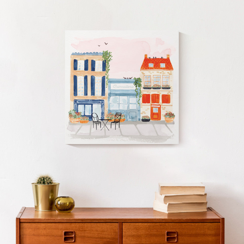 Watercolor French Shops 16x16 Canvas Wall Art