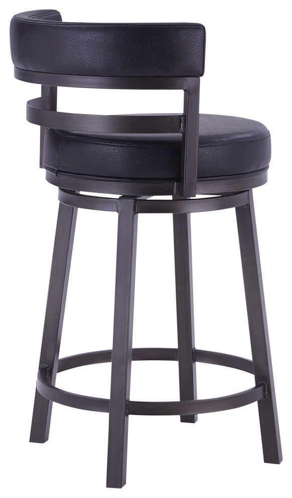 Titana 26" Counter Height Metal Swivel Barstool, Ford Black Pu Mineral Finish