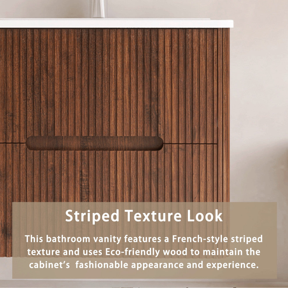 24 inch Wall-Mounted Bathroom Vanity Set with Ceramic Integrated Sink, Walnut
