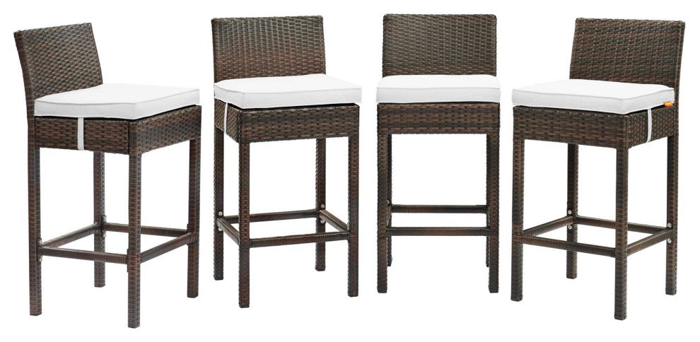 Conduit Bar Stool Outdoor Patio Wicker Rattan Set of 4, Brown White