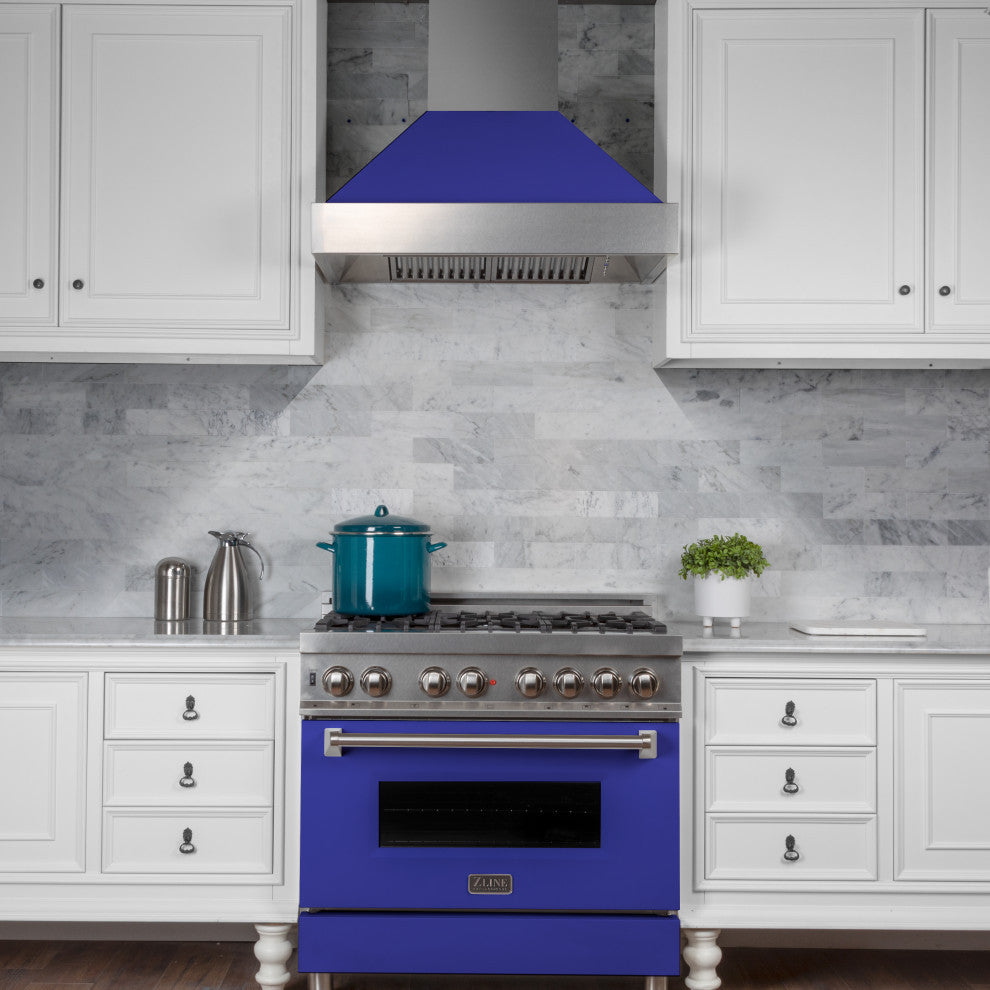 30" DuraSnow Stainless Steel Range Hood With Blue Matte Shell, 8654BM-30