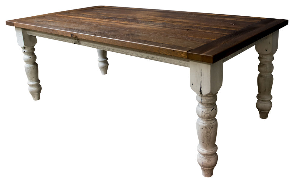 Walden White Base Farmhouse Dining Table, Natural, 48x48, 2 Breadboard Exts