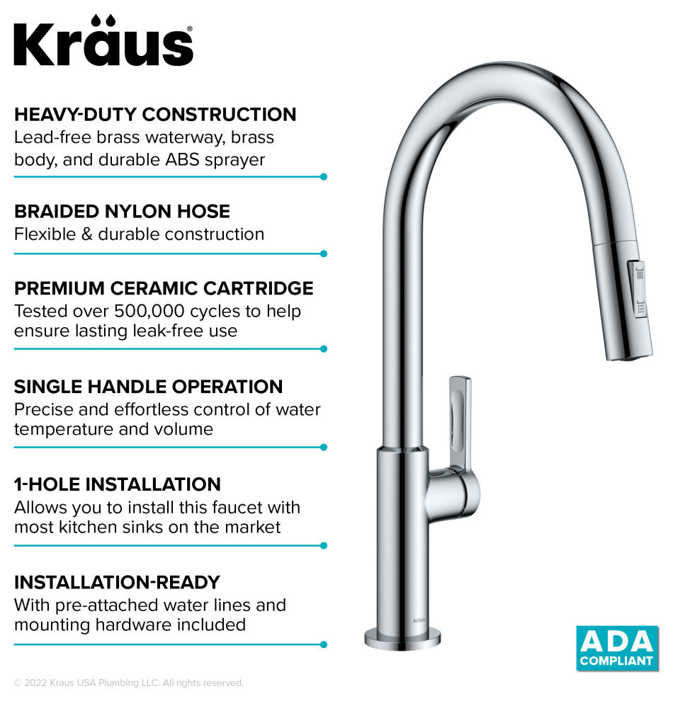 Oletto Pull-Down 1-Hole Kitchen Faucet, Chrome, Model Kpf-2820ch