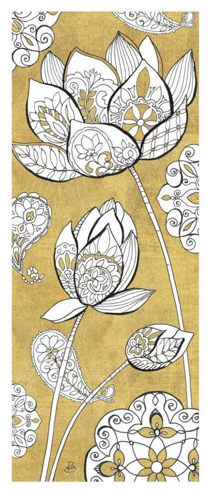 "Color my World Lotus II Gold" Digital Paper Print by Daphne Brissonnet, 32"x77"