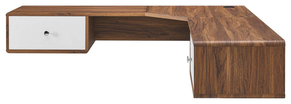 Computer Work Desk, White Walnut, Wood, Modern, Mid Century Home Office