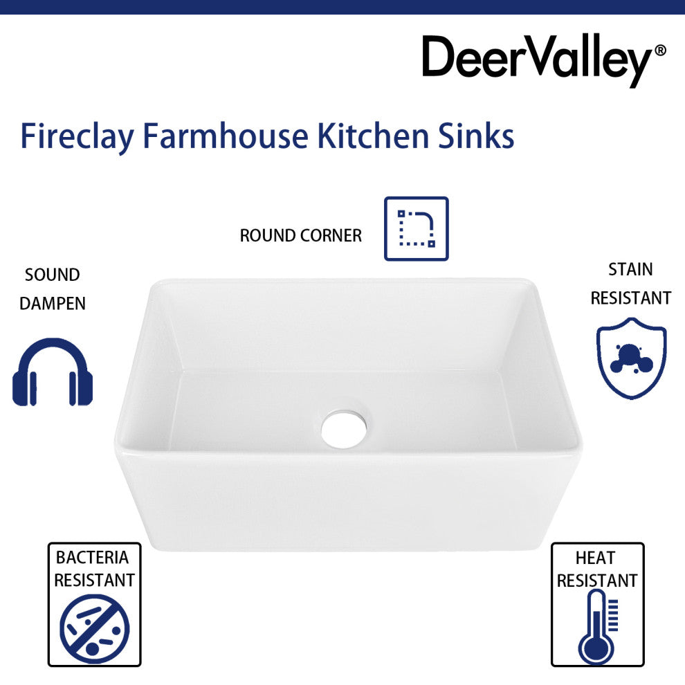 30"L x 18"W Farmhouse Kitchen Sink Single Bowl Kitchen Sink with Sink Grid