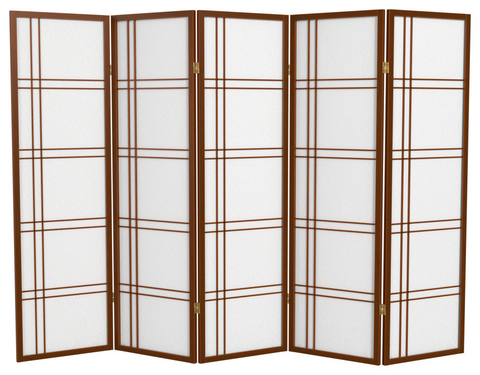 5' Tall Double Cross Shoji Screen, Walnut, 5 Panels