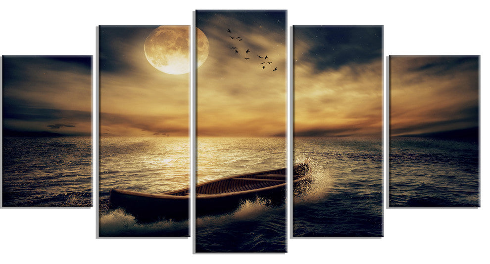 Middle of Ocean after Storm, Large Floral Canvas Art Print, 60"x32", 5 Panels