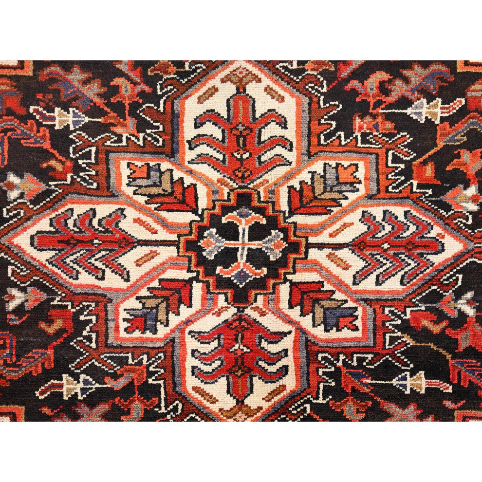 Chili Red Pure Wool Hand Knotted Semi Antique Persian Heriz Rug 8'3"x10'10"