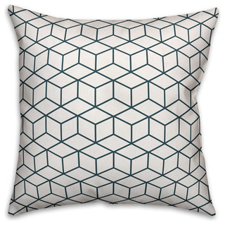 Cube Blue and White Pattern 18x18 Outdoor Throw Pillow