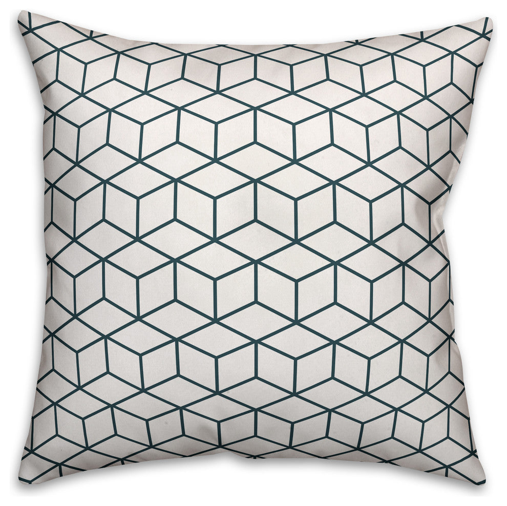 Cube Blue and White Pattern 18x18 Outdoor Throw Pillow