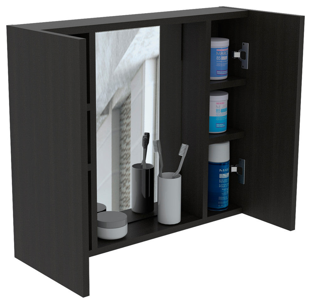 DEPOT E-SHOP Garnet Medicine Cabinet with Mirror, Black, 6 Inner Shelves